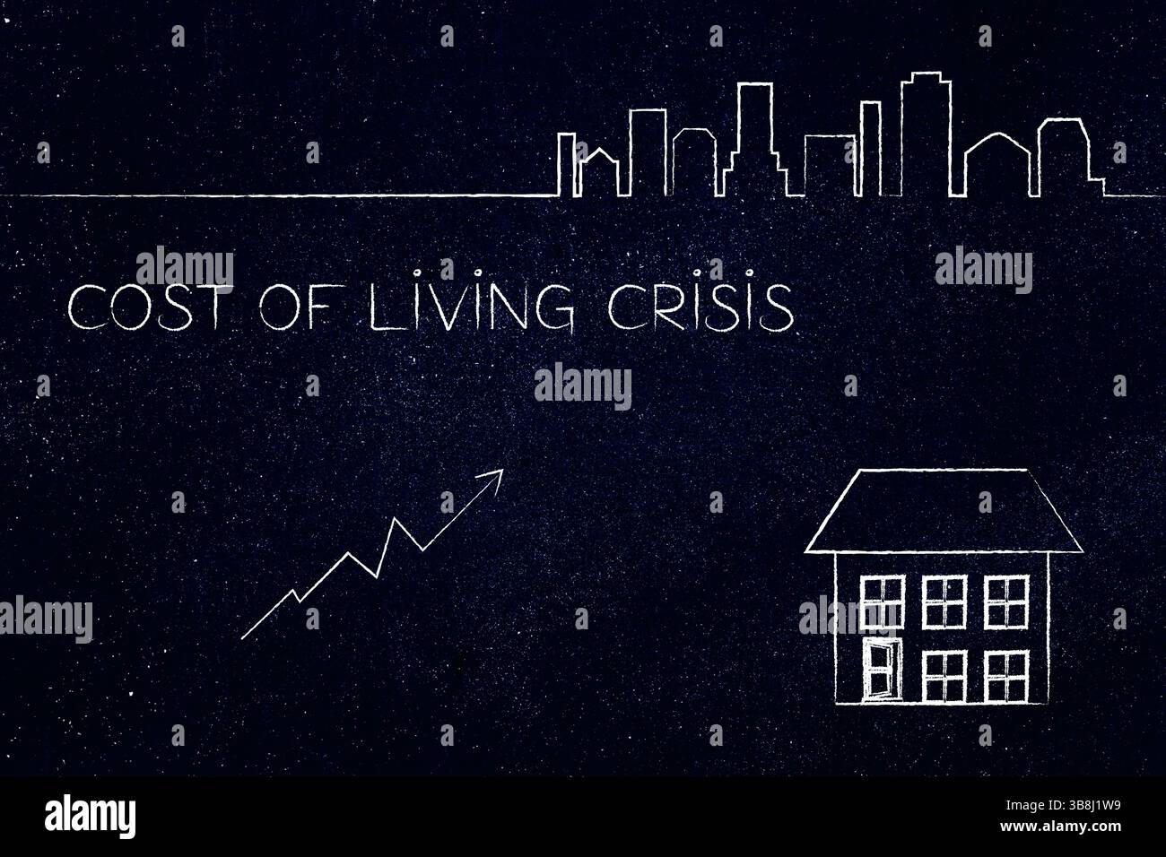 cost of living and inflation rising, illustration featuring a city ...