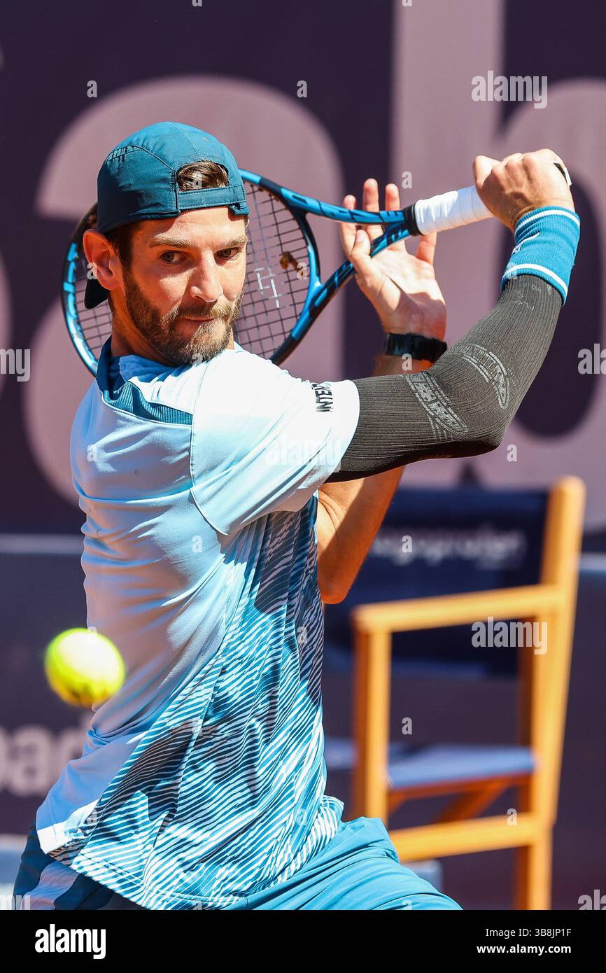 April 14, 2024, Barcelona, null, Spain: Barcelona, Spain. April 14th, 2024. Tennis player Andrea Vavassori seen during the qualification match between Harold Mayot and Andrea Vavassori during the Barcelona Open Banc Sabadell tournament in Barcelona. (Credit Image: © Gonzales Photo/Gonzales Photo via ZUMA Press) Stock Photo