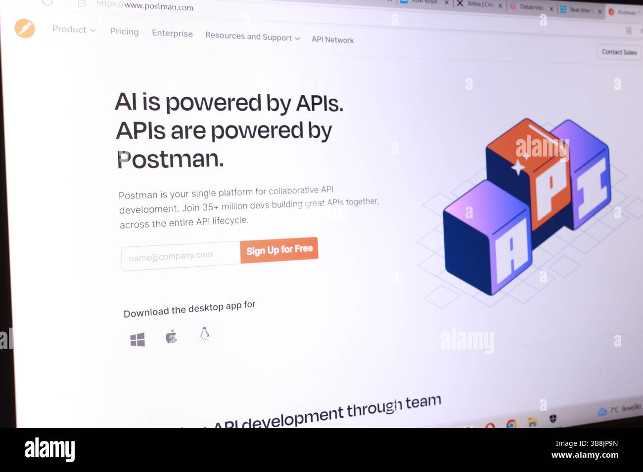 Postman api development platform website interface with collaborative features. Stock Photo