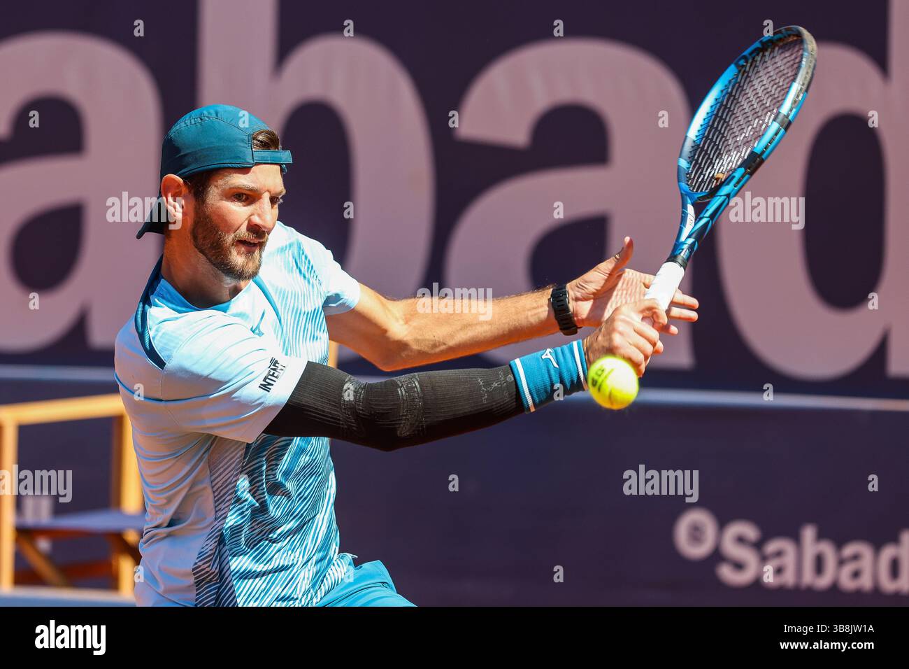 April 14, 2024, Barcelona, null, Spain: Barcelona, Spain. April 14th, 2024. Tennis player Andrea Vavassori seen during the qualification match between Harold Mayot and Andrea Vavassori during the Barcelona Open Banc Sabadell tournament in Barcelona. (Credit Image: © Gonzales Photo/Gonzales Photo via ZUMA Press) Stock Photo