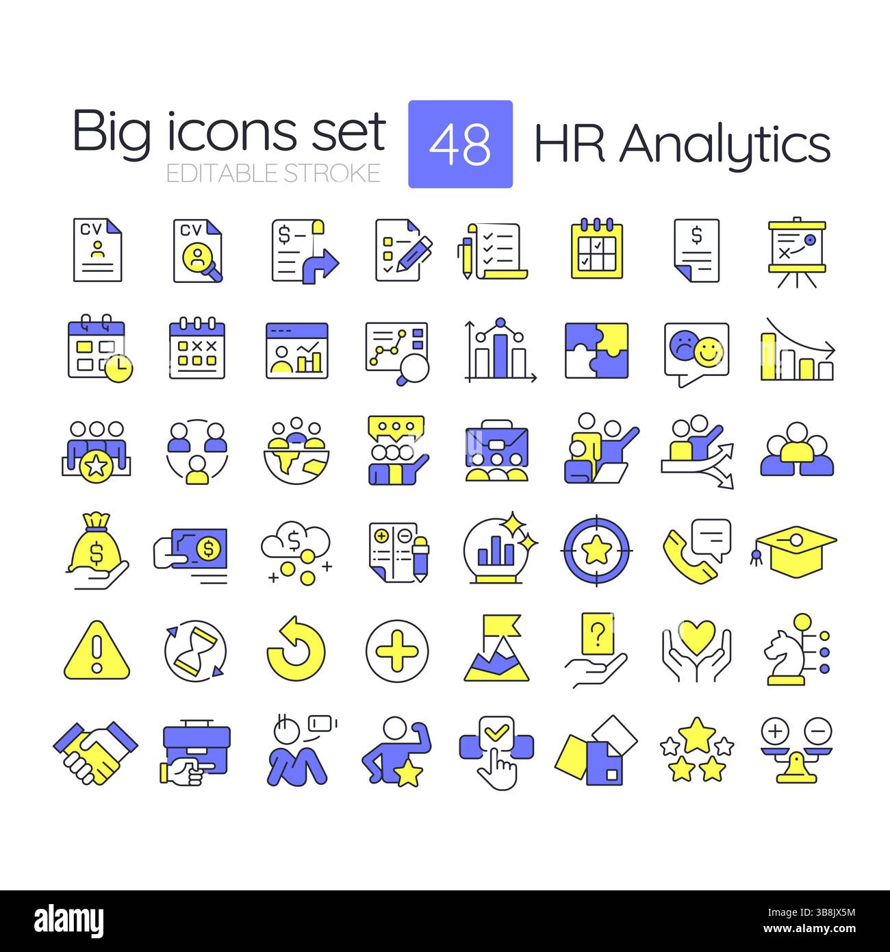 HR analysis line color icons set Stock Vector
