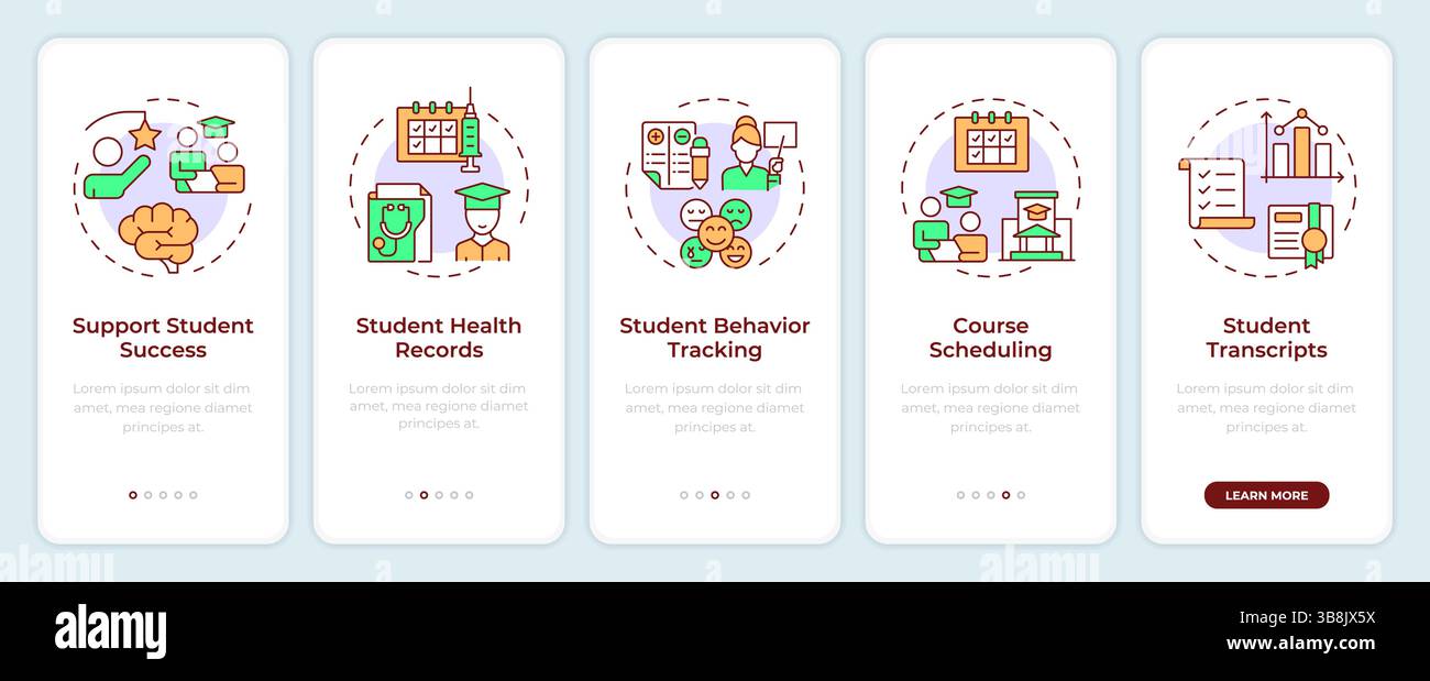 Student information system onboarding mobile app screen Stock Vector