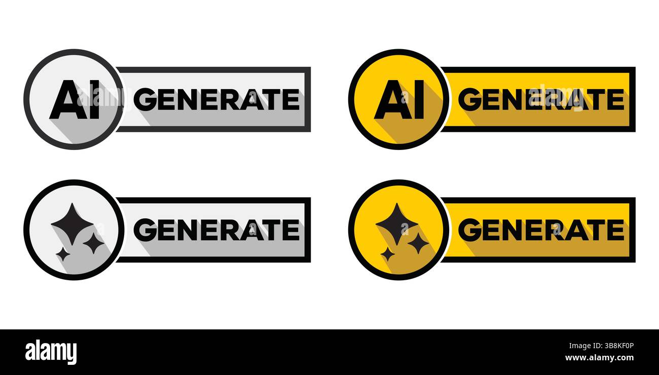 AI Generate Icon Set Artificial Intelligence Technology Digital Creation Label Badge Stock Vector