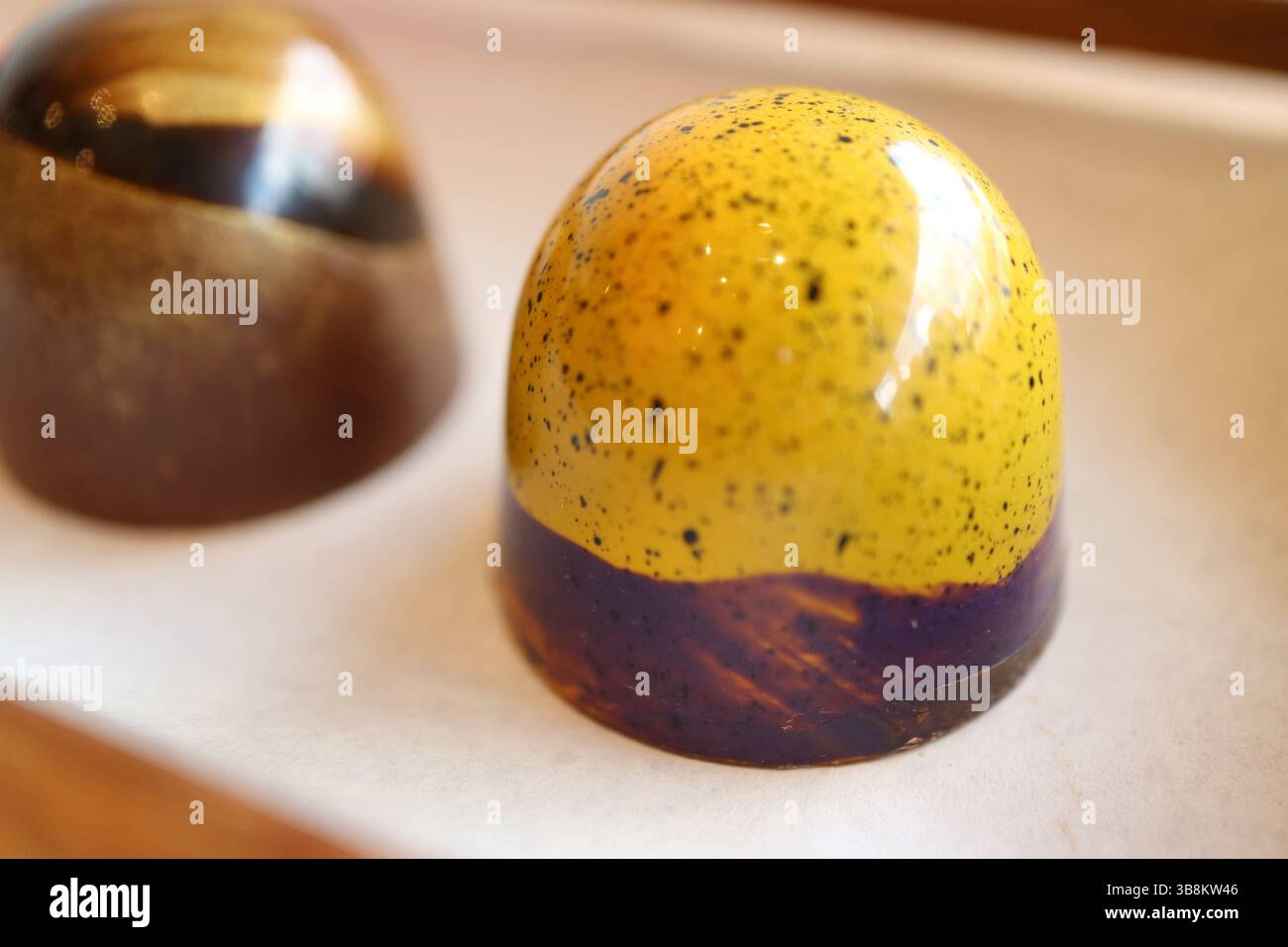 Closeup of Delectable Artistic Chocolate Bonbons Stock Photo