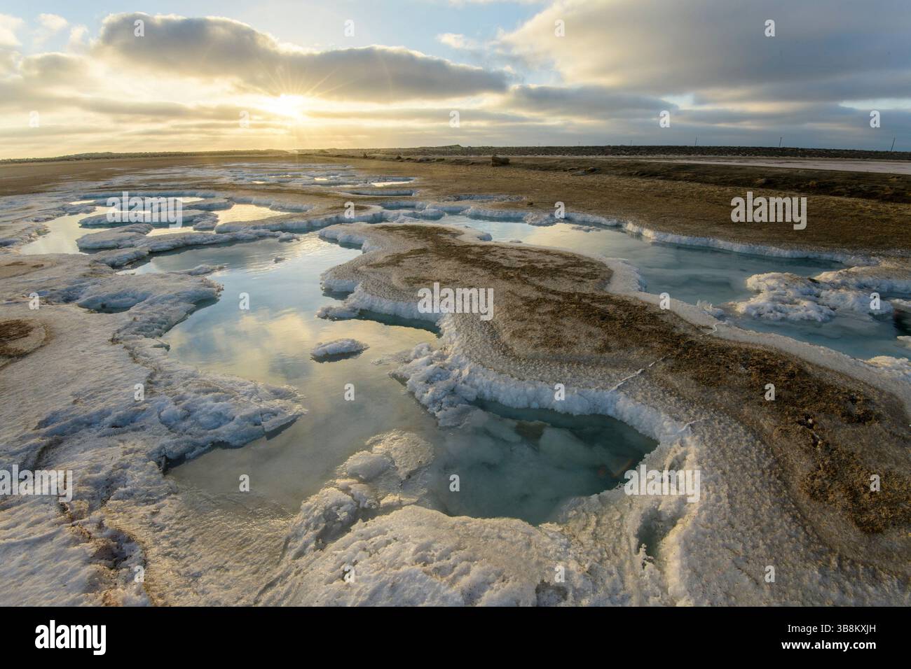 Mexico, Baja California Sur, Guerrero Negro, Salt Flats, sunset Stock Photo