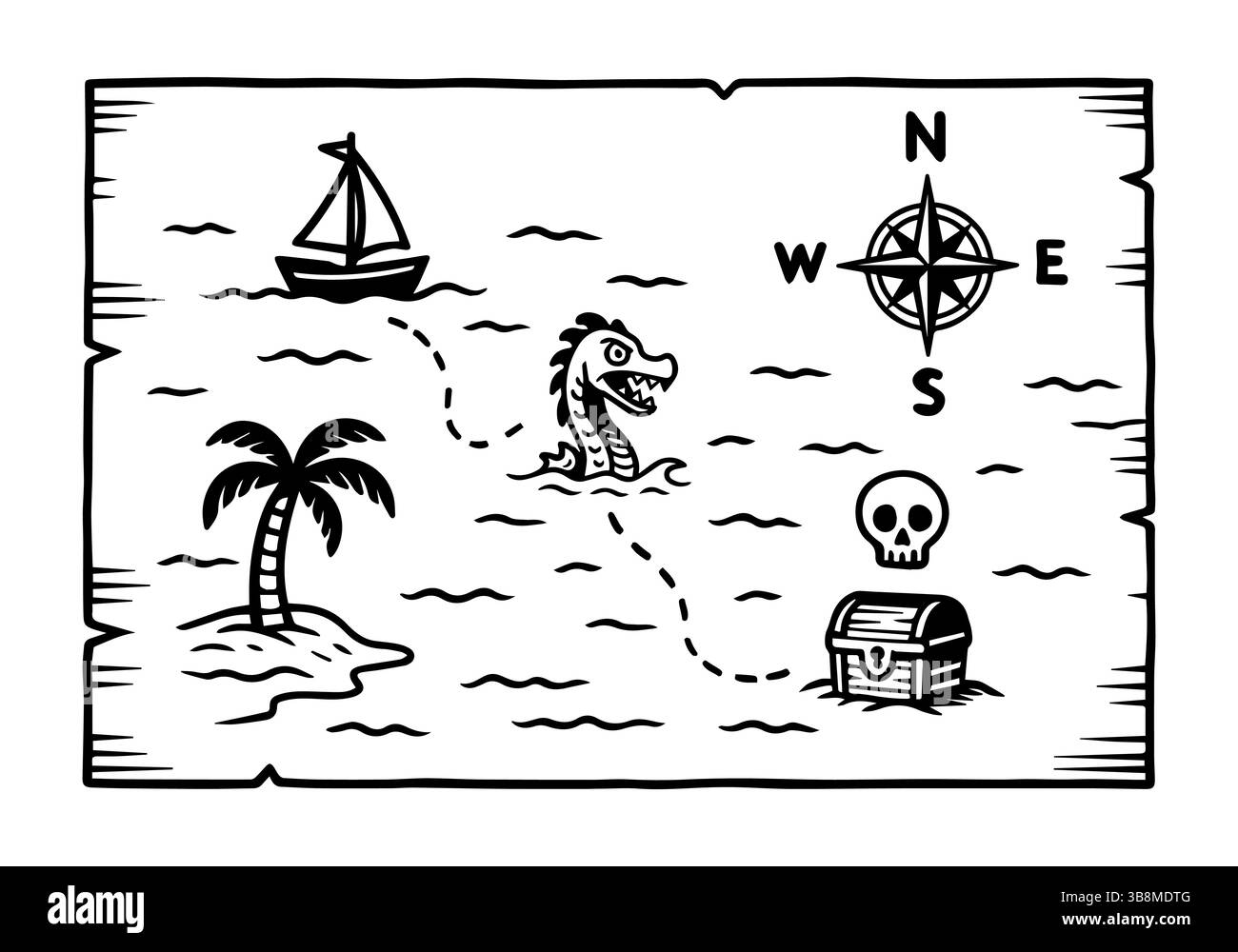 Treasure Island map. Doodle style. Vector hand drawing Stock Vector ...