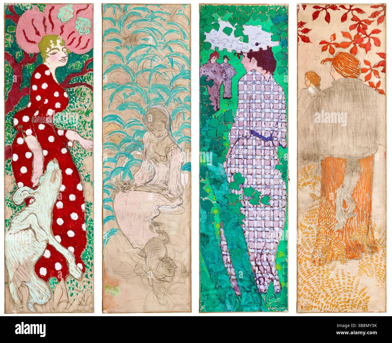 Pierre Bonnard, Decorative panels: Women in the garden, painting in mixed media on canvas, 1890-1891 Stock Photo