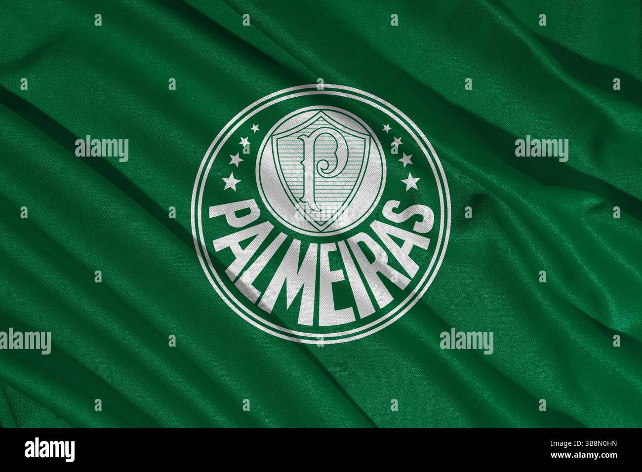 Pringsewu, Lampung May 08, 2025; Brazilian league football club Palmeiraslogo with wave texture background. 3D illustration Stock Photo