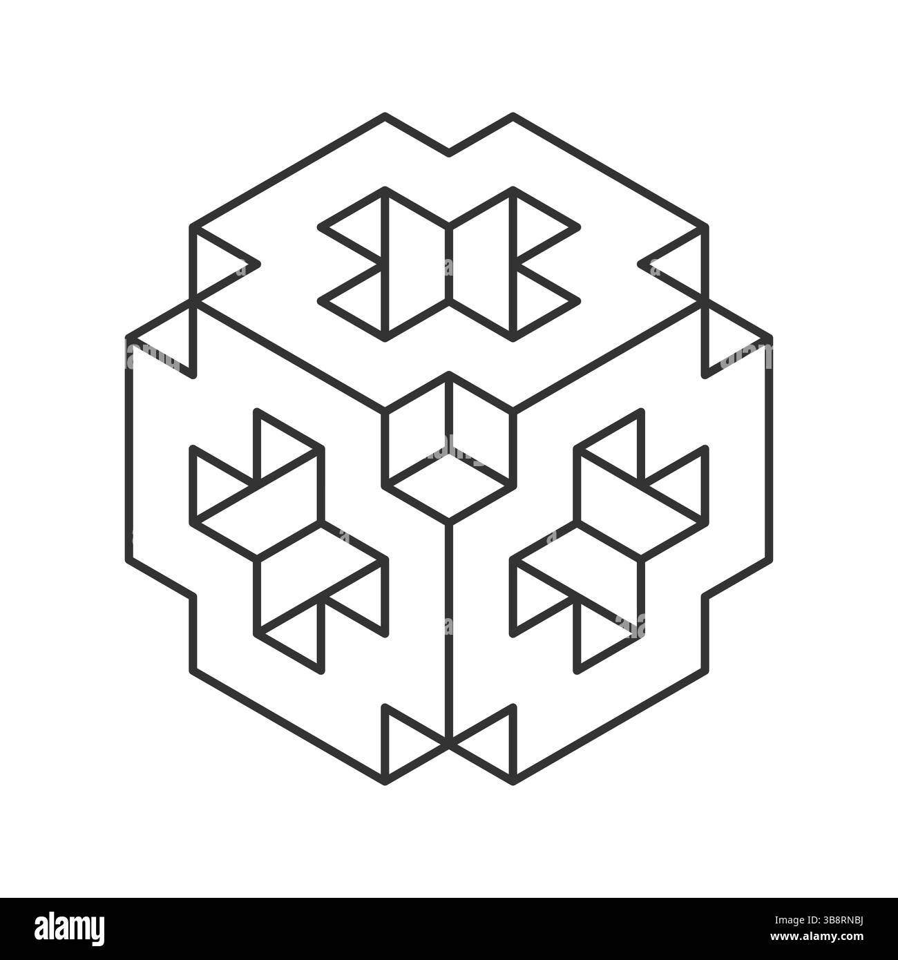 Intricate geometric design featuring interconnected cubes, creating a visually captivating 3D illusion. Stock Vector