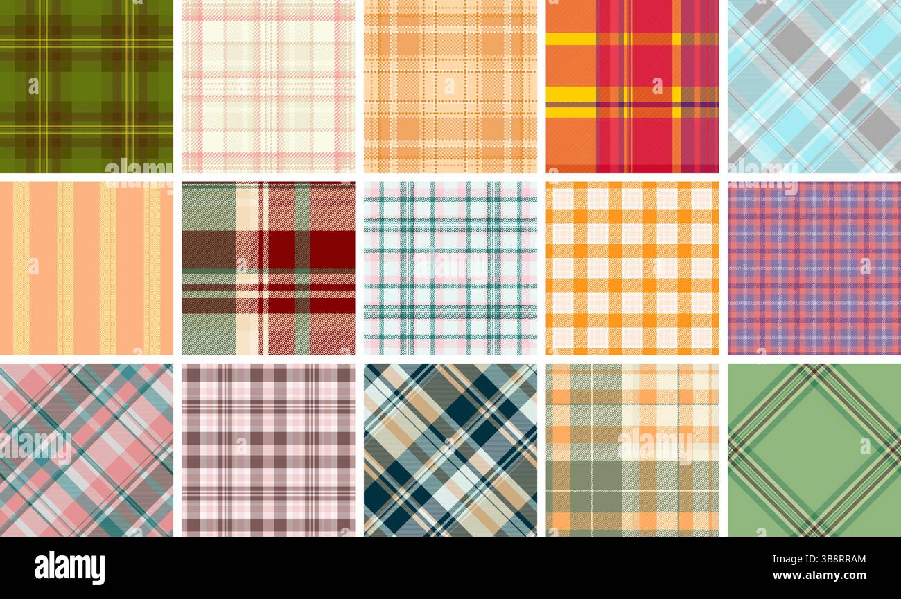 A collection of plaid patterns with bold checks and gingham stripes ...