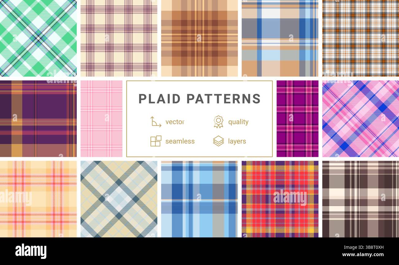 Plaid textile patterns featuring geometric checks and horizontal ...