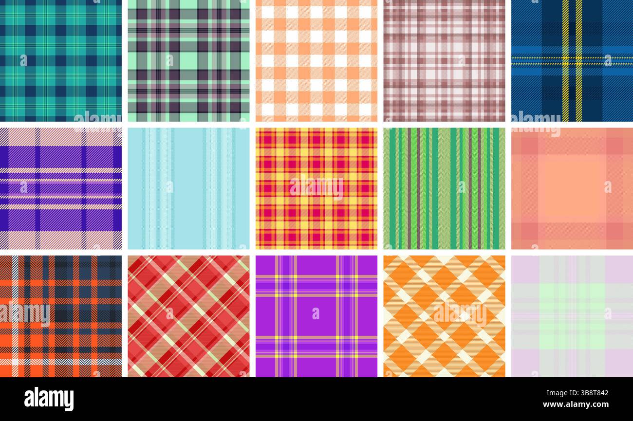 Vibrant collection of 16 seamless plaid patterns. Perfect for textile ...