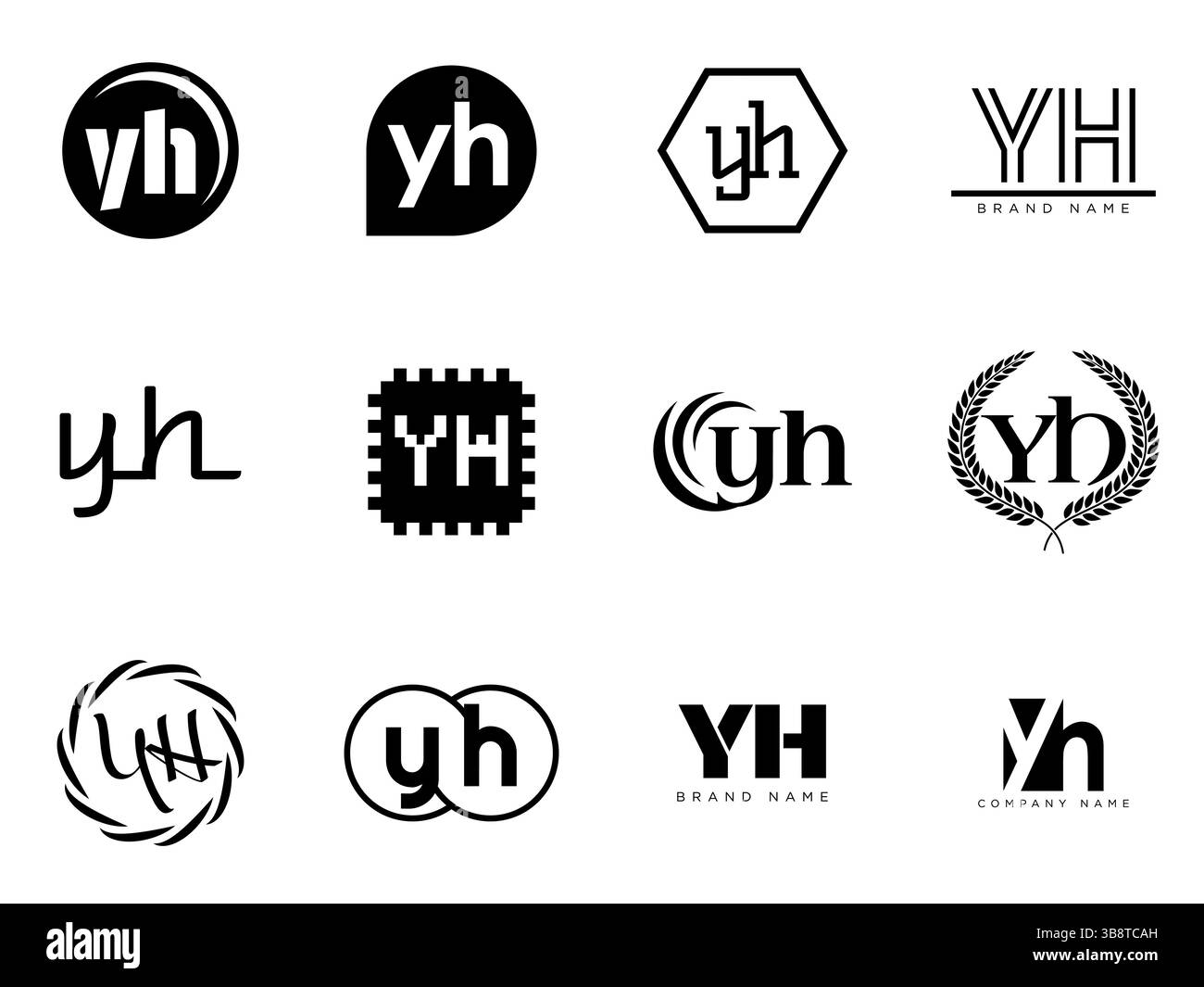 YH logo company template. Letter y and h logotype. Set different ...