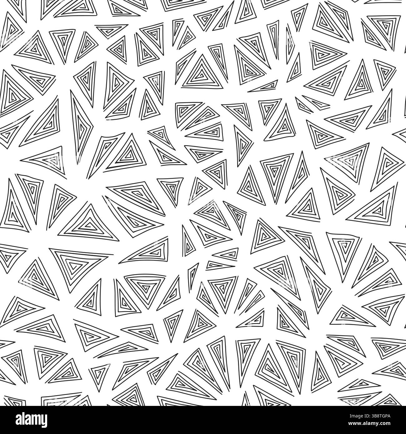 Hand drawn doodle with spiraled triangles, seamless vector pattern for fabric, wallpaper, textile. Vector illustration Stock Vector