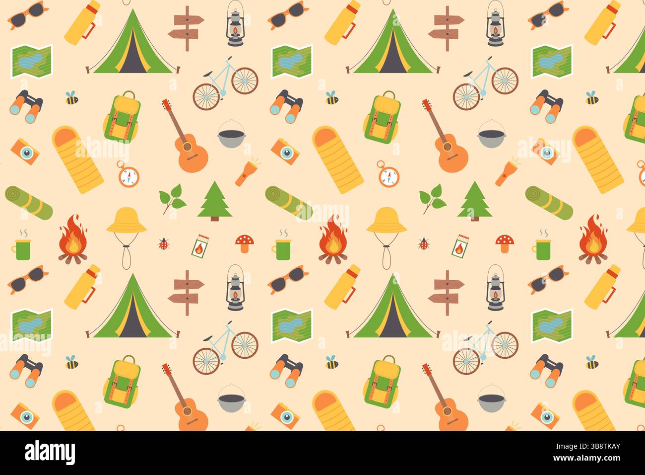 Kids Summer Camp. Vector Seamless Repeating Pattern. Stock Vector