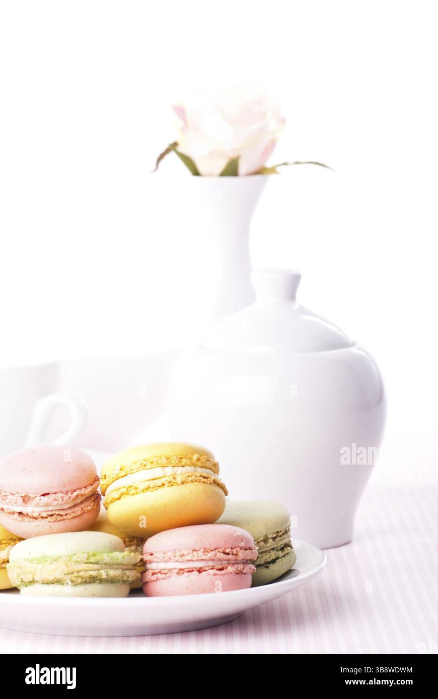 Colourful macaroons on the plate Stock Photo