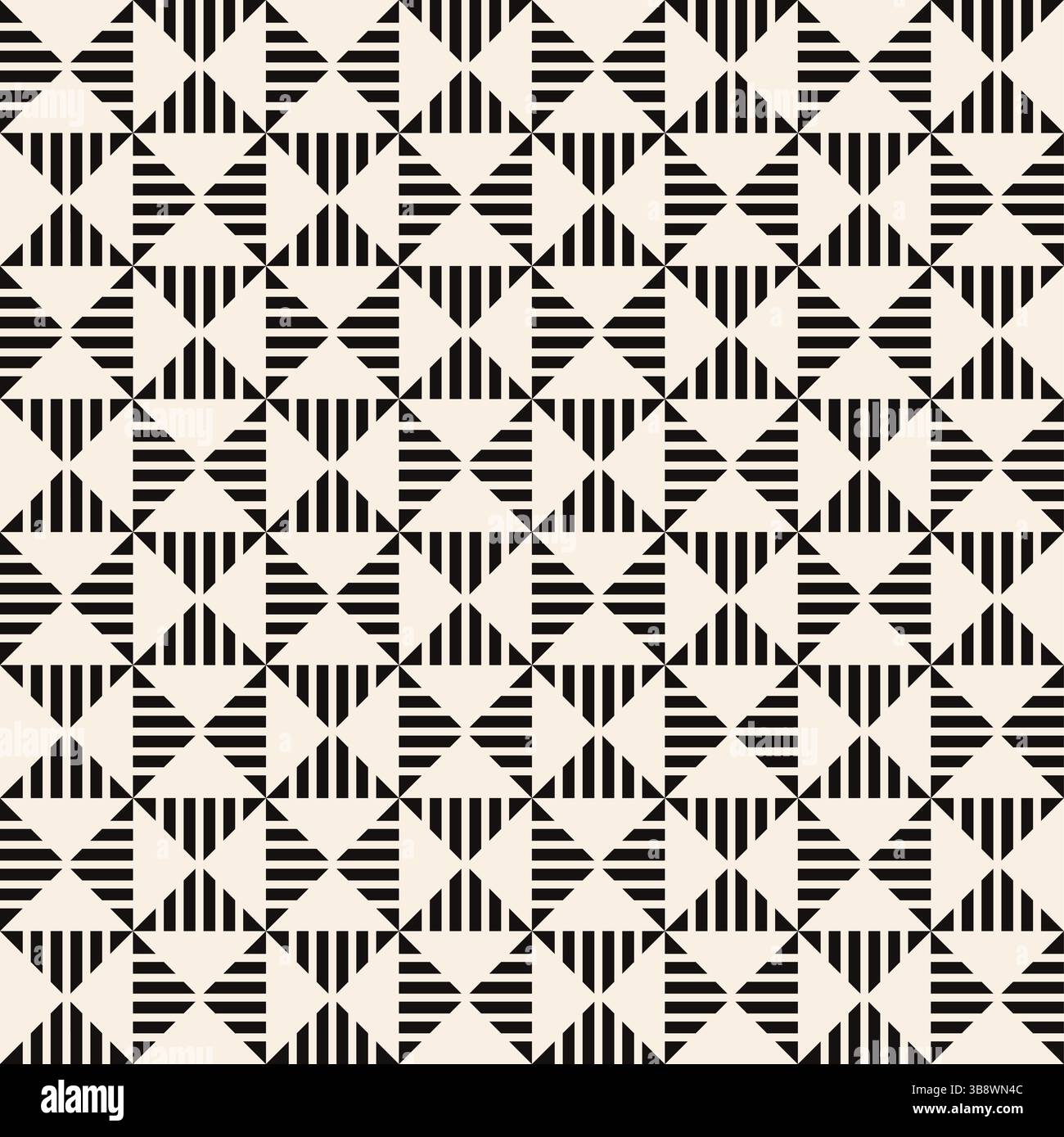Striped black geometric triangles seamless pattern on beige background. Repeating beige pattern. Stock Vector