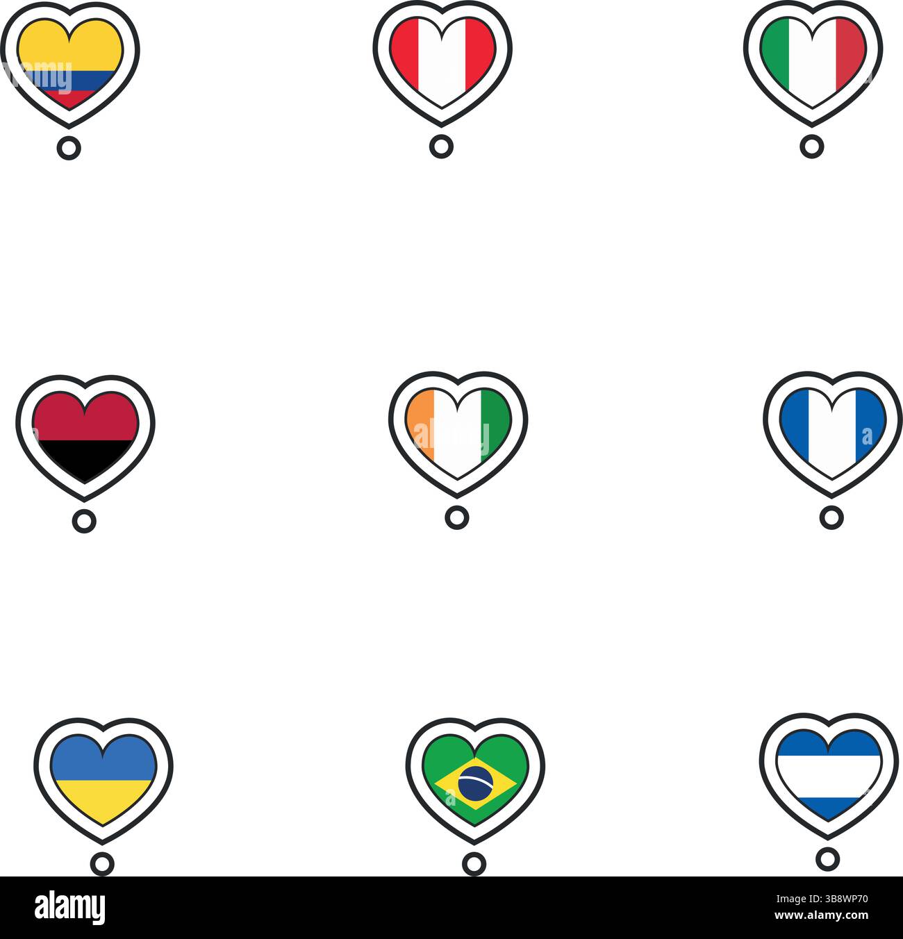 Set of flags on heart shape. Vector illustration Stock Vector