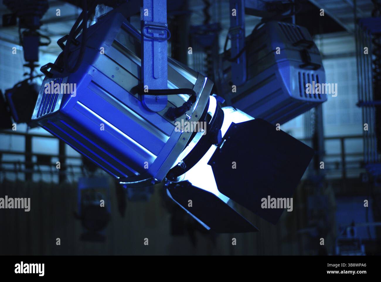 Spot light in television studio on ceiling Stock Photo
