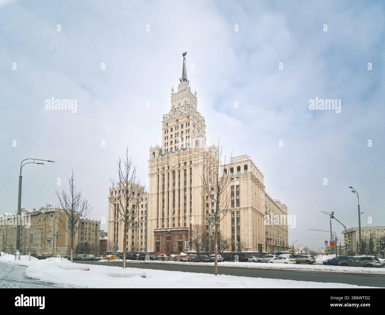 Winter view of neo-classical Stalin-era high-rise building on Red Gate ...