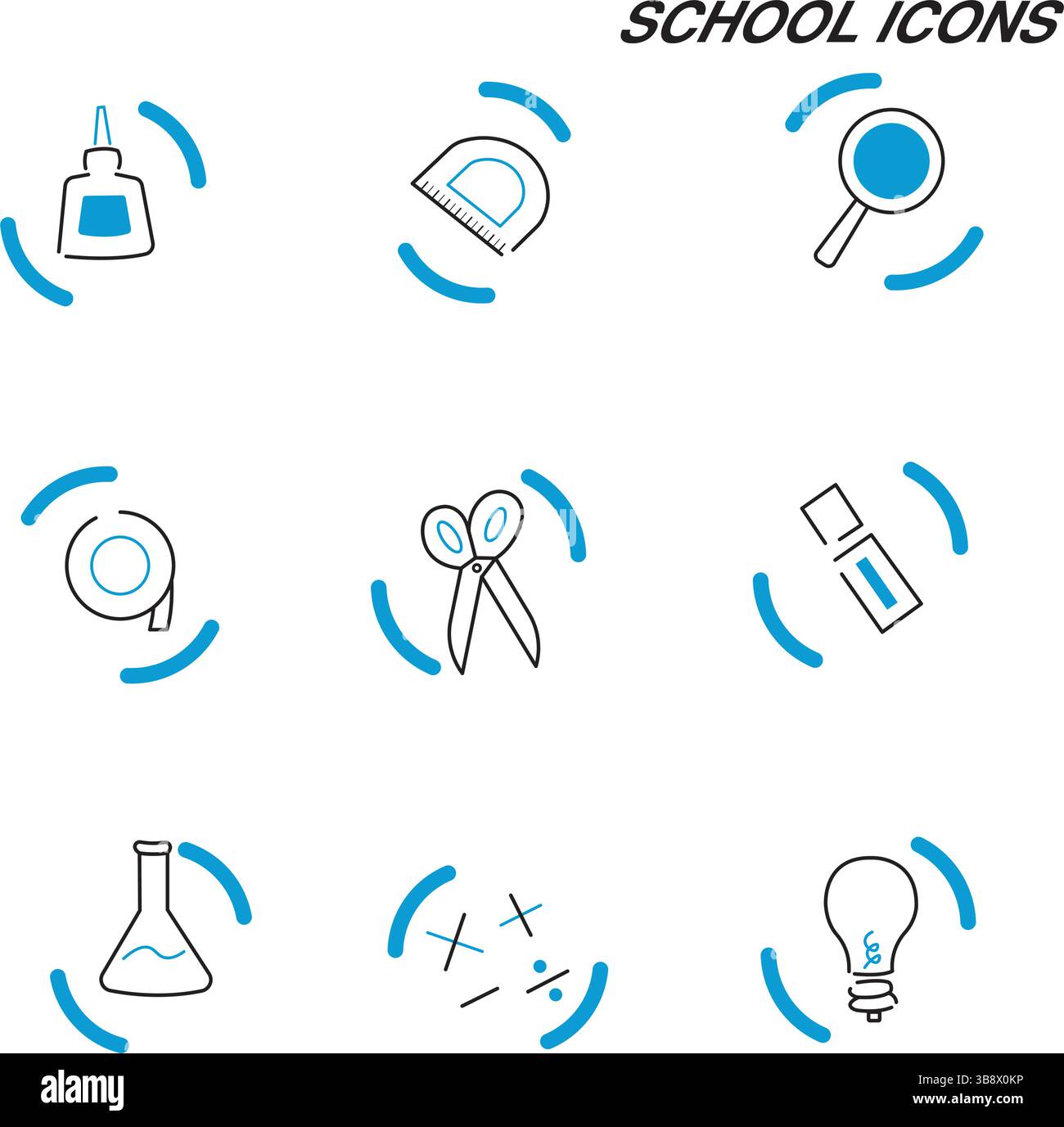 Stationery tools icon set. Vector illustration Stock Vector