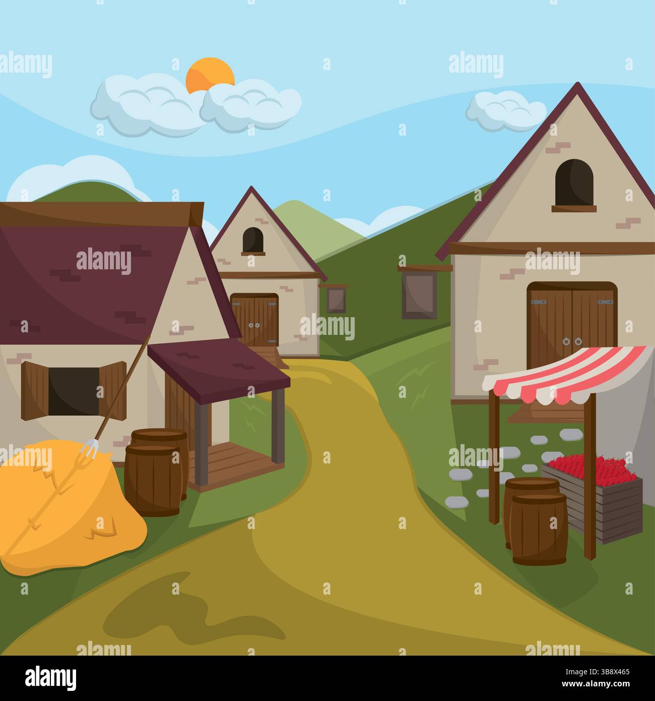 Rural village with market. Vector illustration Stock Vector Image & Art ...