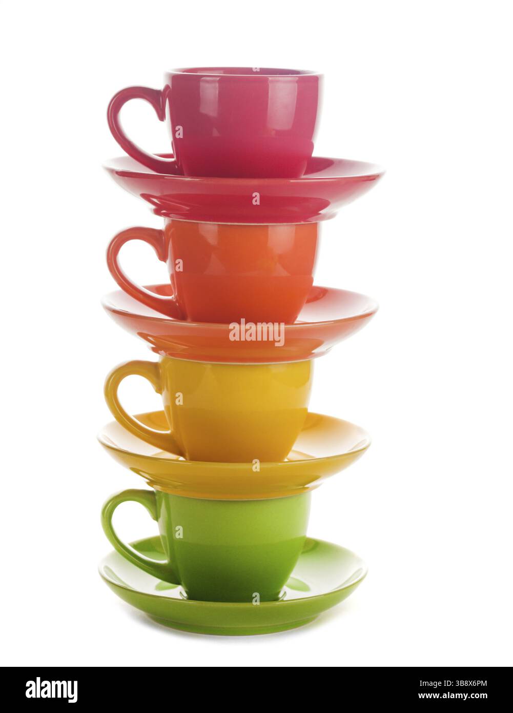 Colourful rainbow cups isolated on white Stock Photo