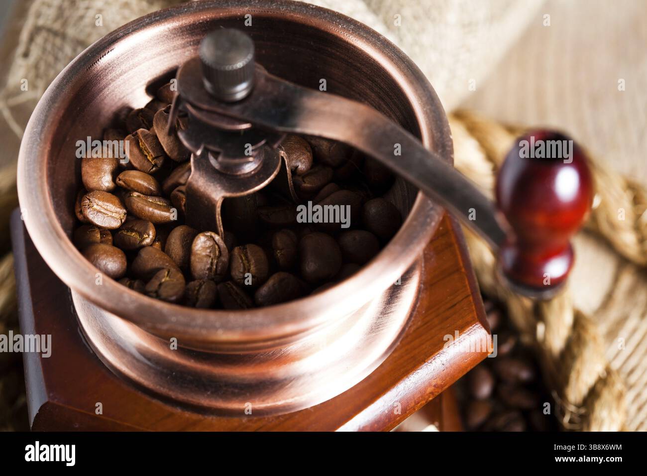 Coffee in grinder and rope still lfe Stock Photo