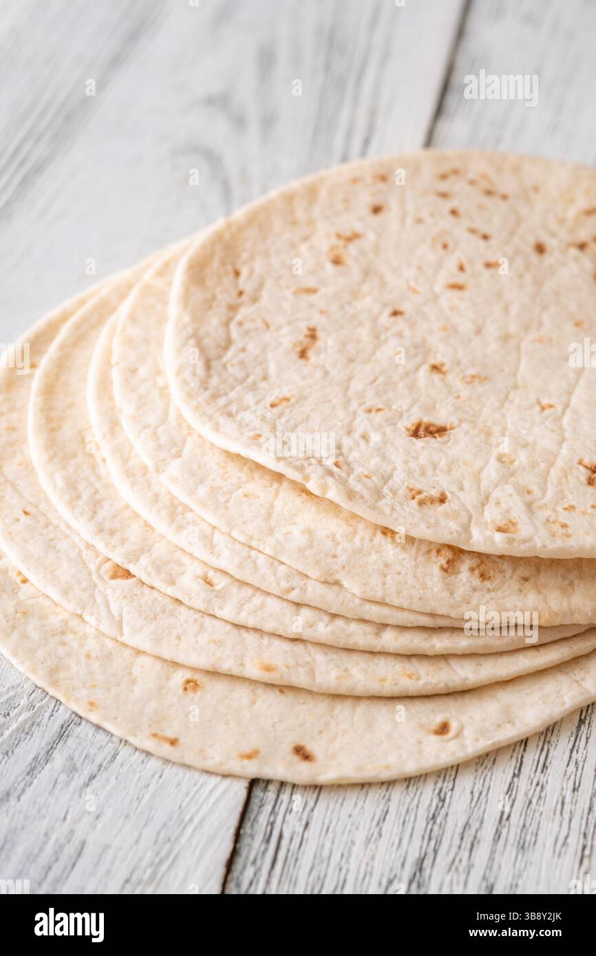 Warm tortillas layered in stack, ready to wrap bold, flavorful fillings Stock Photo