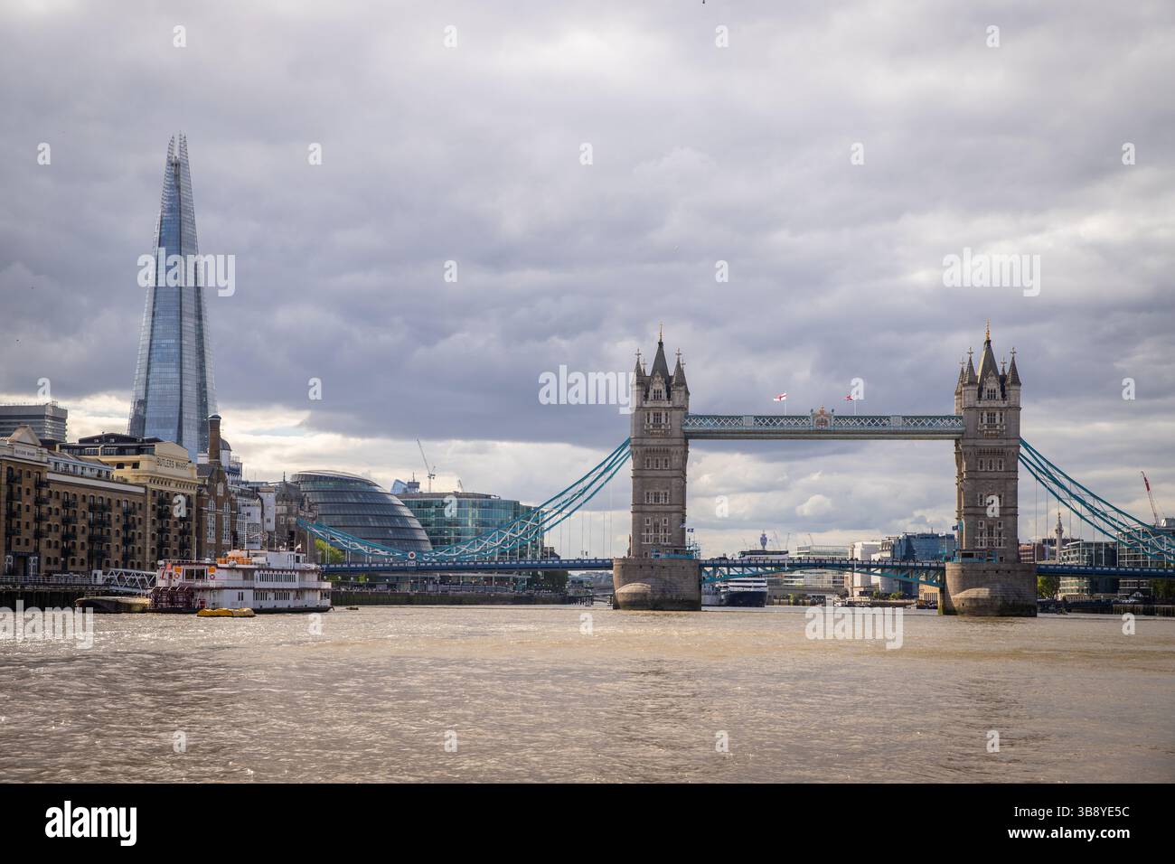 Tower Bridge and the Shard from the river Stock Photo