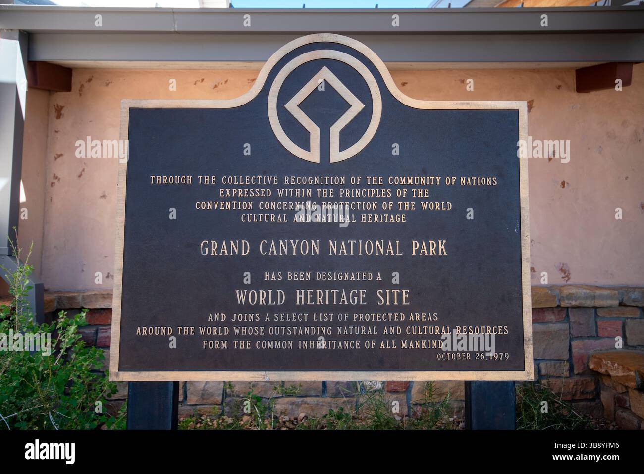 World Heritage Site sign in the Grand Canyon National Park, Arizona, USA Stock Photo