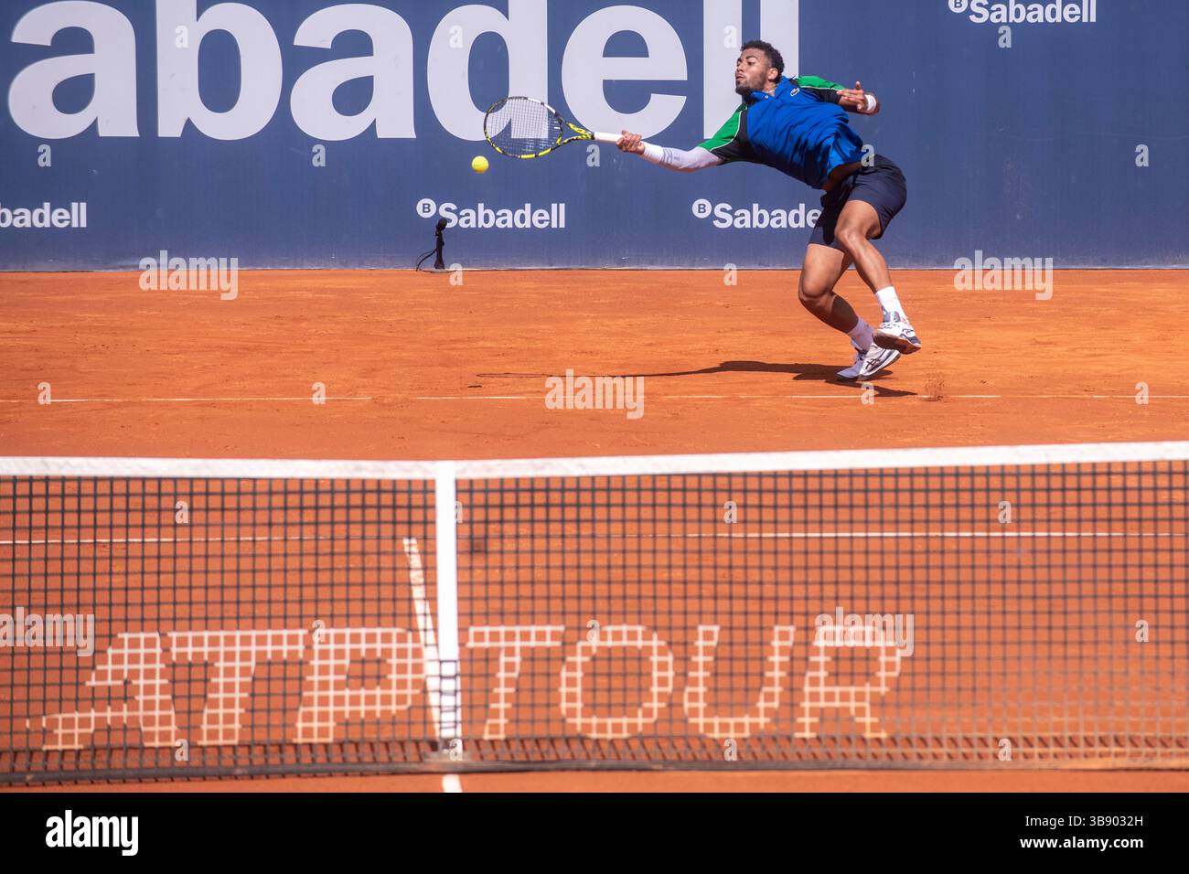 Pablo Carreno from Spain plays against Arthur Fils from France during their 1st round match at the ATP 500 Barcelona Open Banc Sabadell - Trofeo Conde Stock Photo