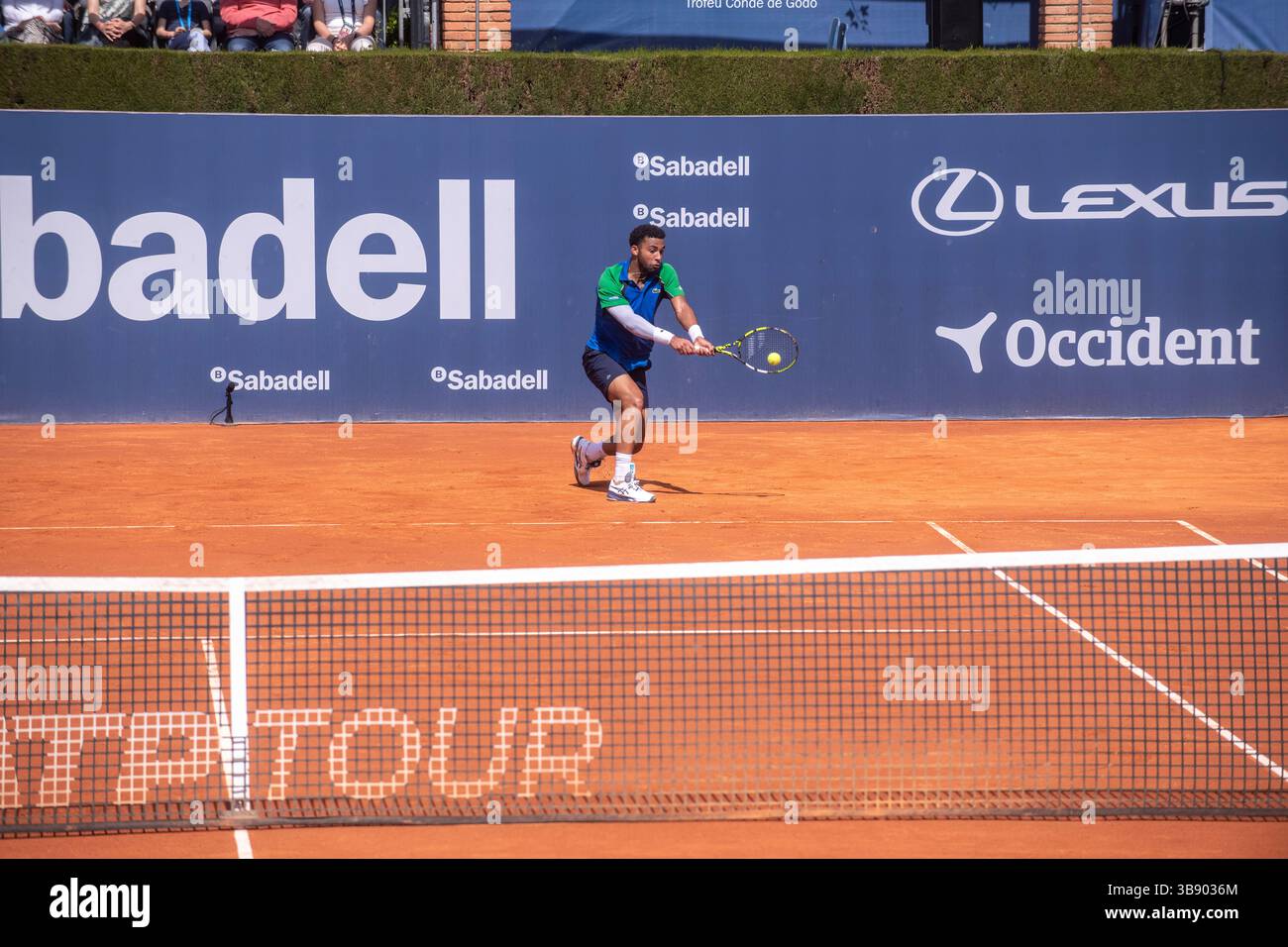 Pablo Carreno from Spain plays against Arthur Fils from France during their 1st round match at the ATP 500 Barcelona Open Banc Sabadell - Trofeo Conde Stock Photo