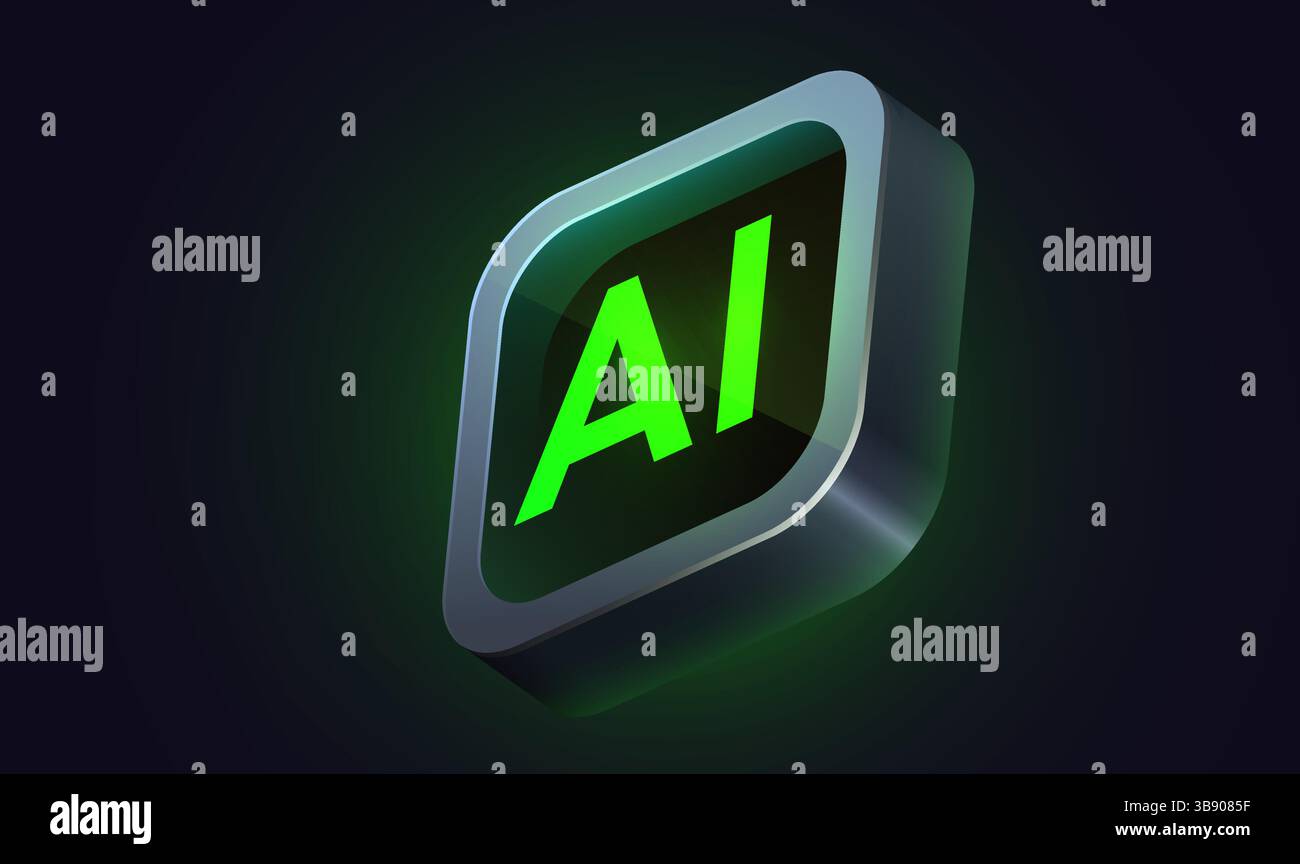 Brightly glowing glass AI chip. Technology concept. CPU processor. Glass computer microchip. Vector illustration Stock Vector