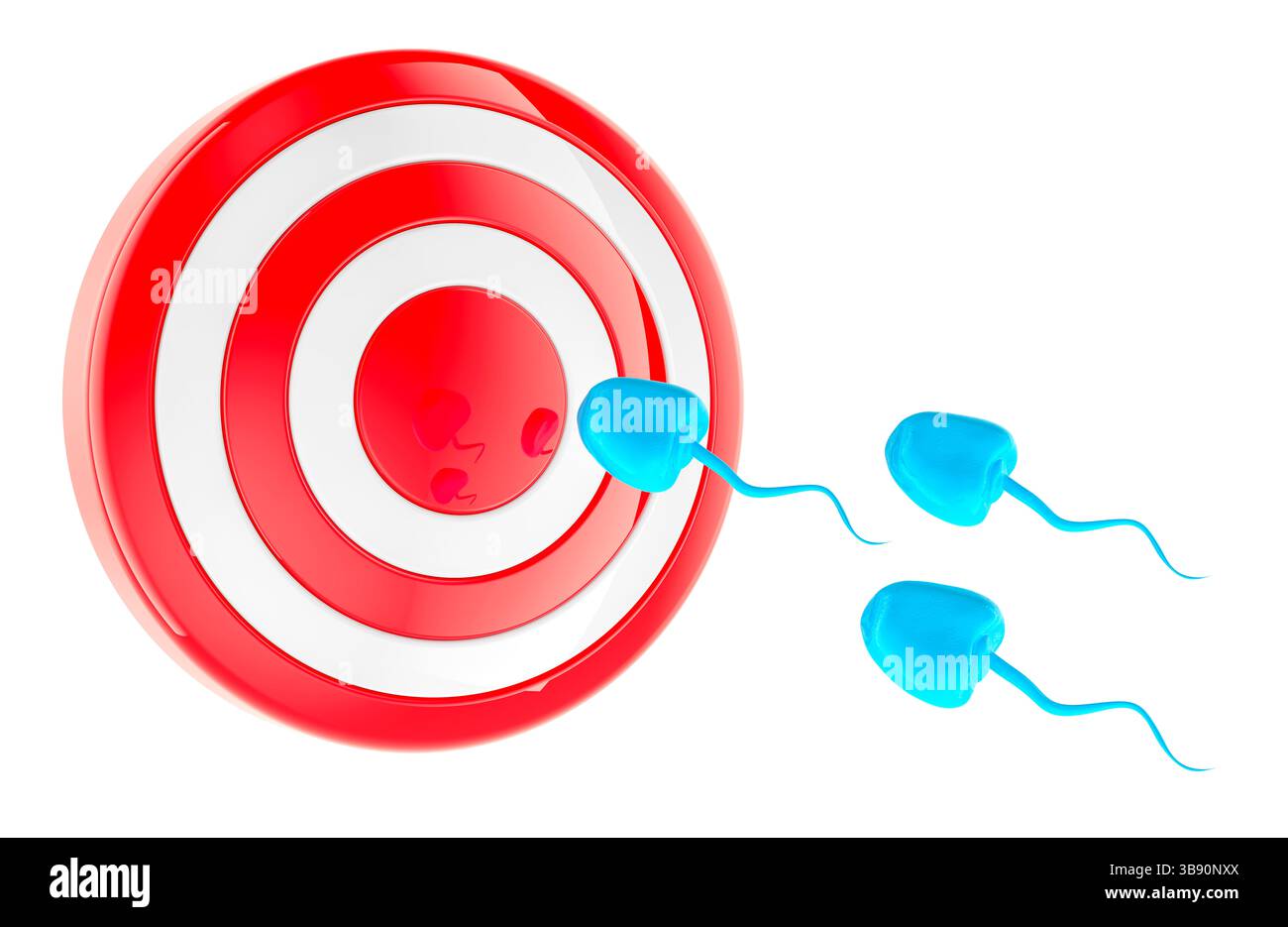 Sperm cells swim to the target. Sperm racing, concept. 3D rendering ...