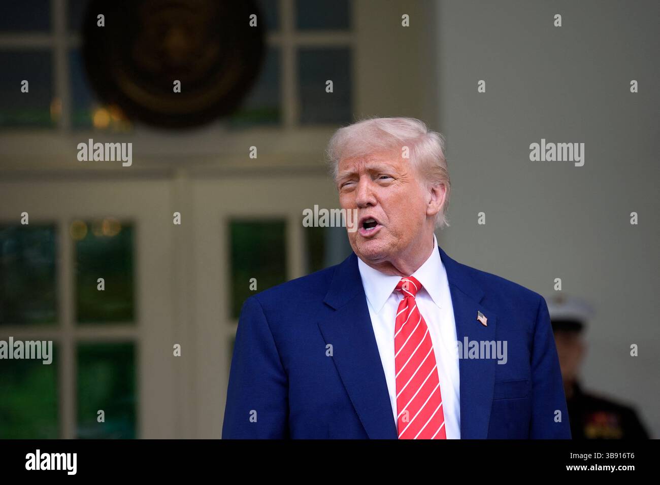 Washington, United States. 08th May, 2025. US President Donald Trump makes comments to journalists on Newly elected Pope Leo XIV outside the West Wing of the White House in Washington on May 8, 2025. Photo by Yuri Gripas/ABACAPRESS.COM Credit: Abaca Press/Alamy Live News Stock Photo