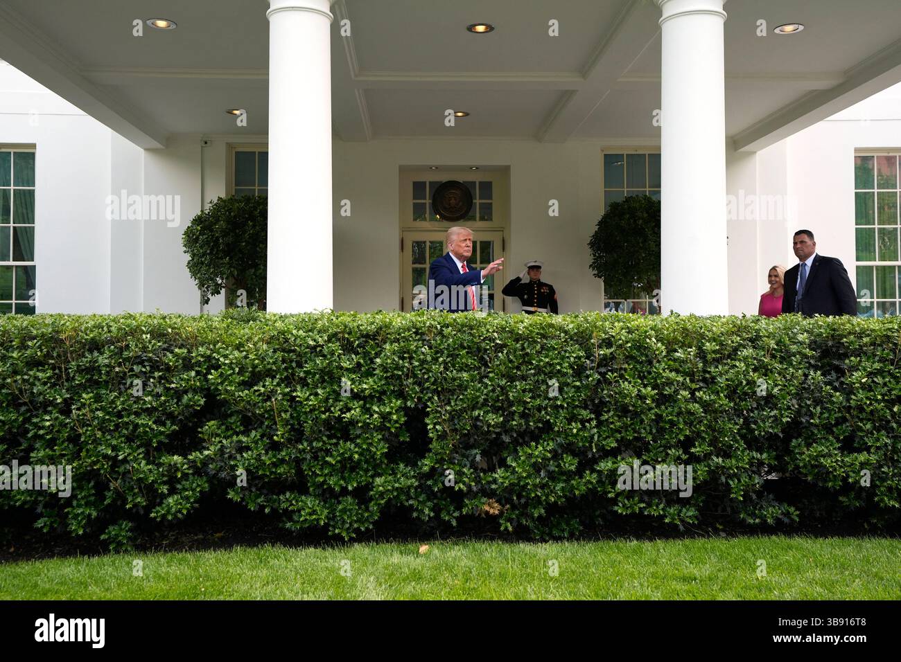 Washington, United States. 08th May, 2025. US President Donald Trump makes comments to journalists on Newly elected Pope Leo XIV outside the West Wing of the White House in Washington on May 8, 2025. Photo by Yuri Gripas/ABACAPRESS.COM Credit: Abaca Press/Alamy Live News Stock Photo