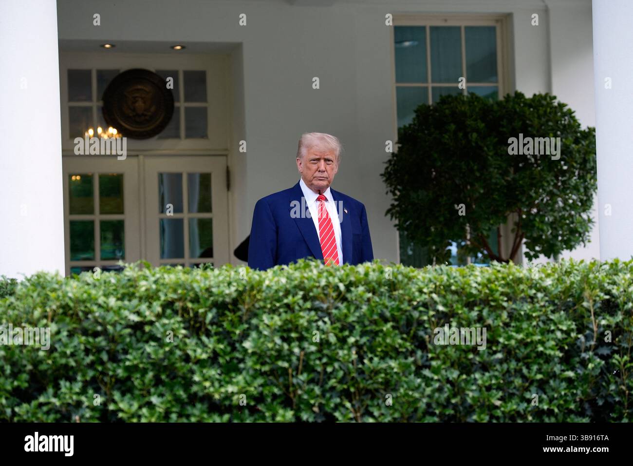 Washington, United States. 08th May, 2025. US President Donald Trump makes comments to journalists on Newly elected Pope Leo XIV outside the West Wing of the White House in Washington on May 8, 2025. Photo by Yuri Gripas/ABACAPRESS.COM Credit: Abaca Press/Alamy Live News Stock Photo