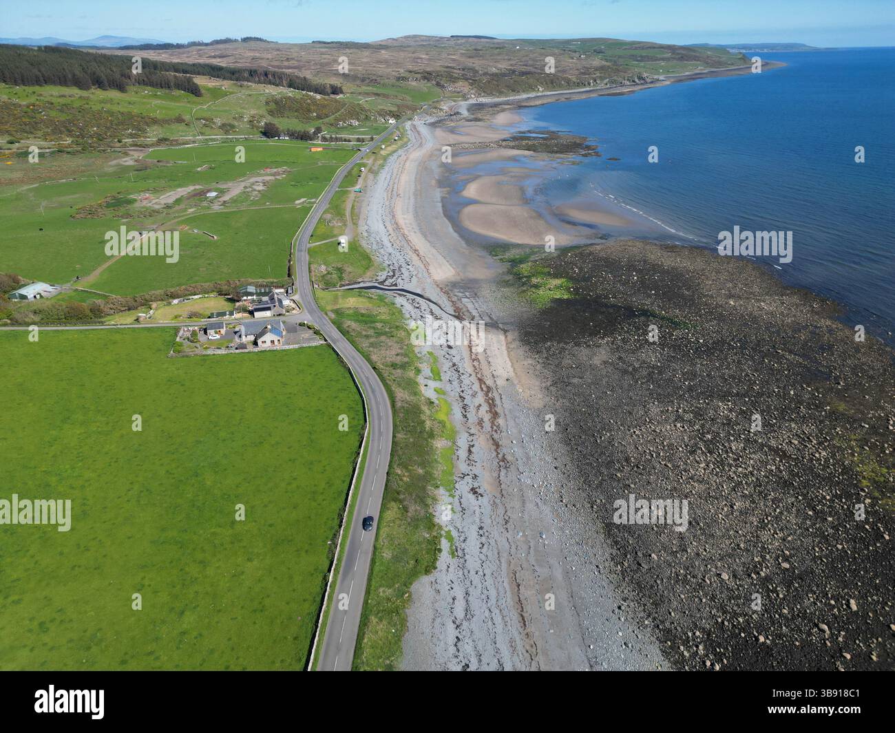 Aerial view of landscape of the Machars near Port William showing ...