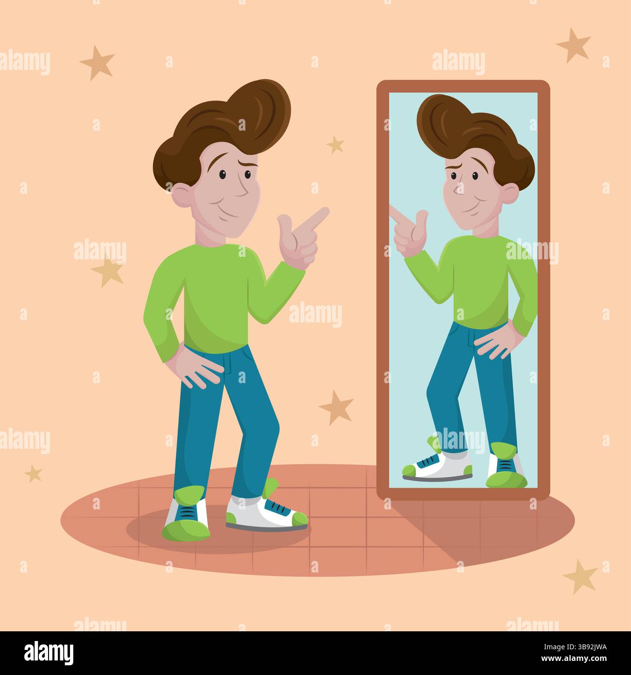 Boy reflection mirror Stock Vector Images - Alamy, image size:1300x1390