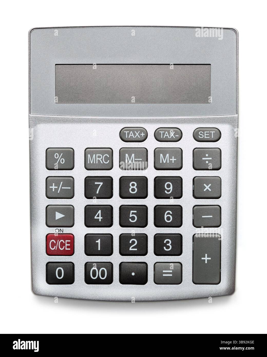 Silver calculator with blank screen isolated on white Stock Photo