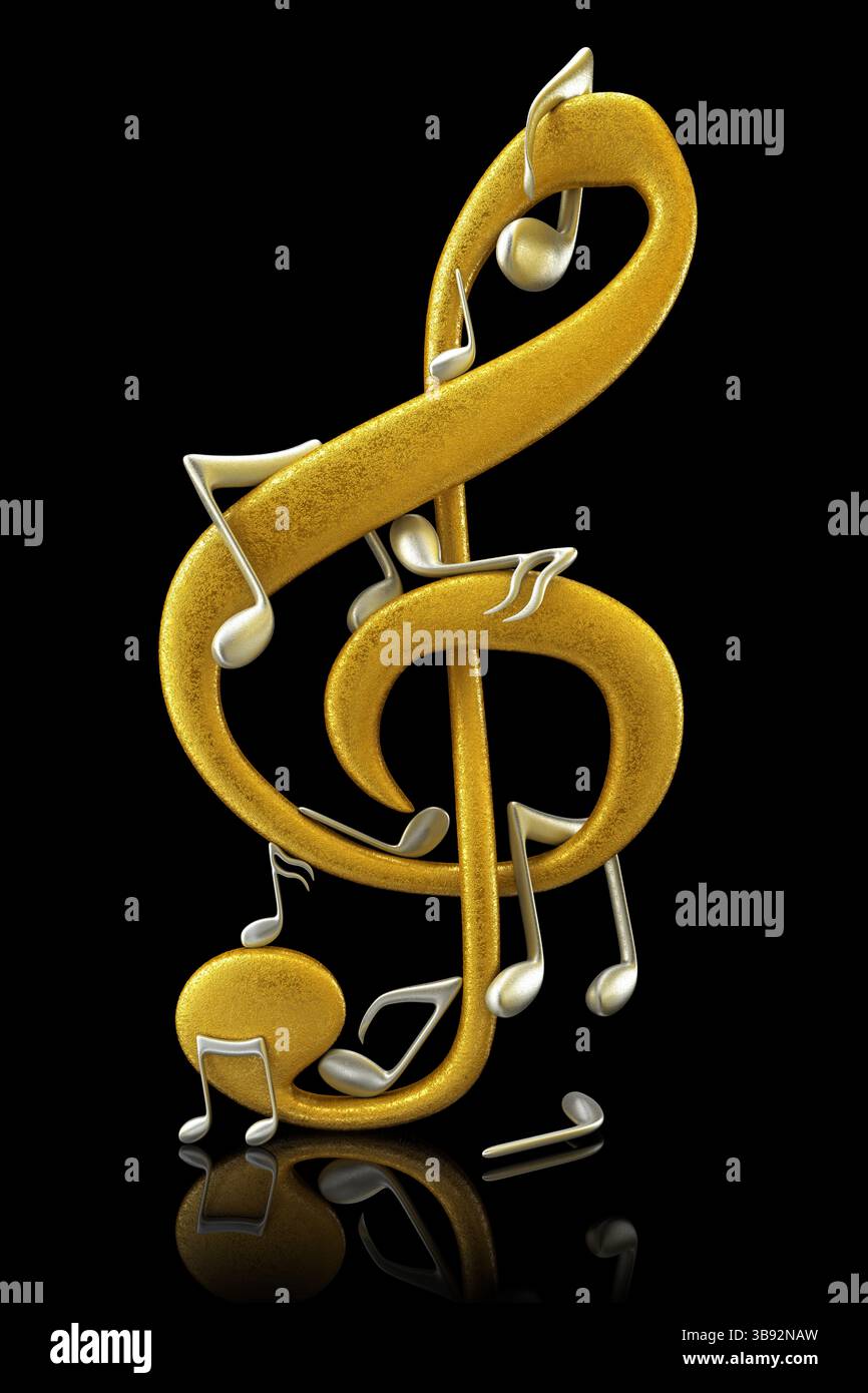 Gold and silver musical notes - 3d render Stock Photo - Alamy