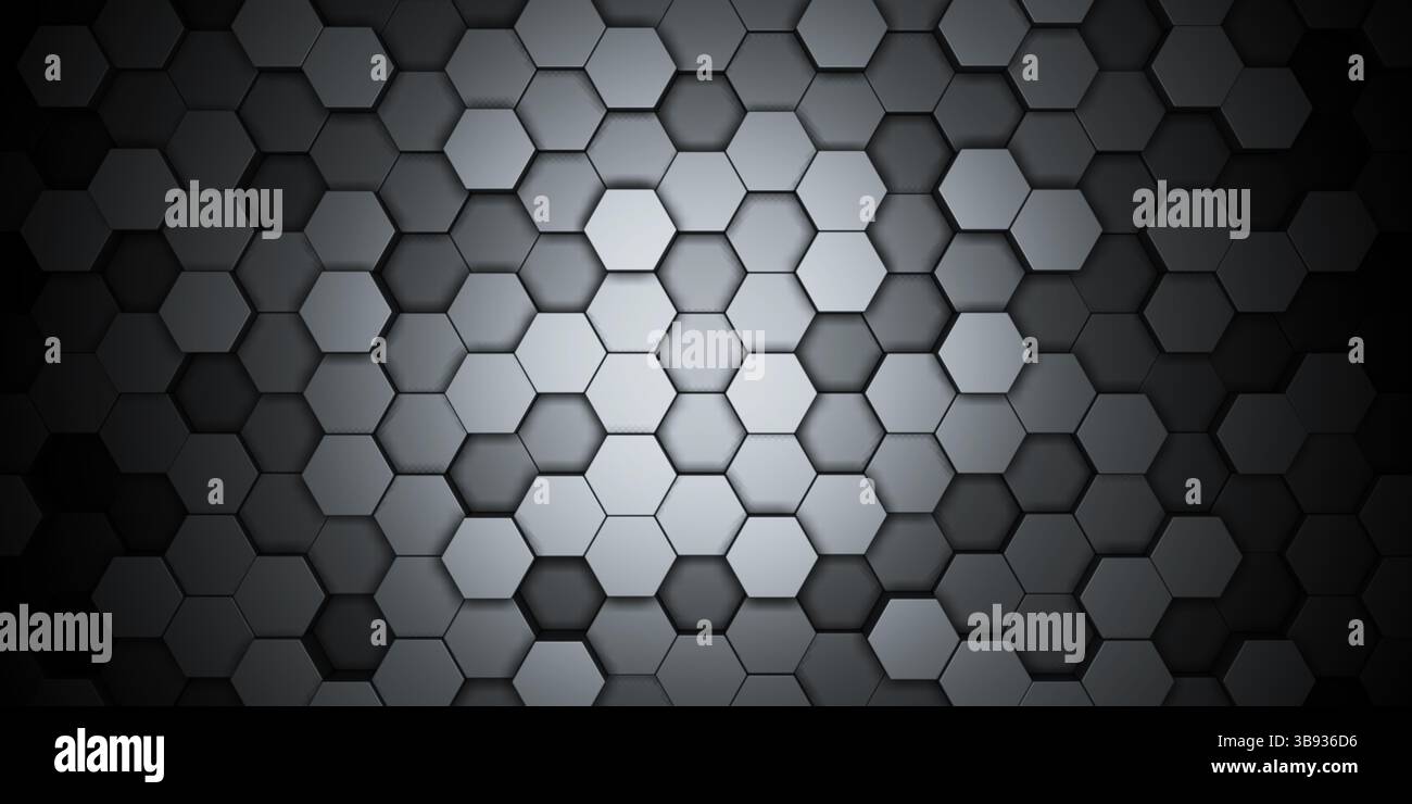 Dark hexagon wallpaper or background - 3d render Stock Photo