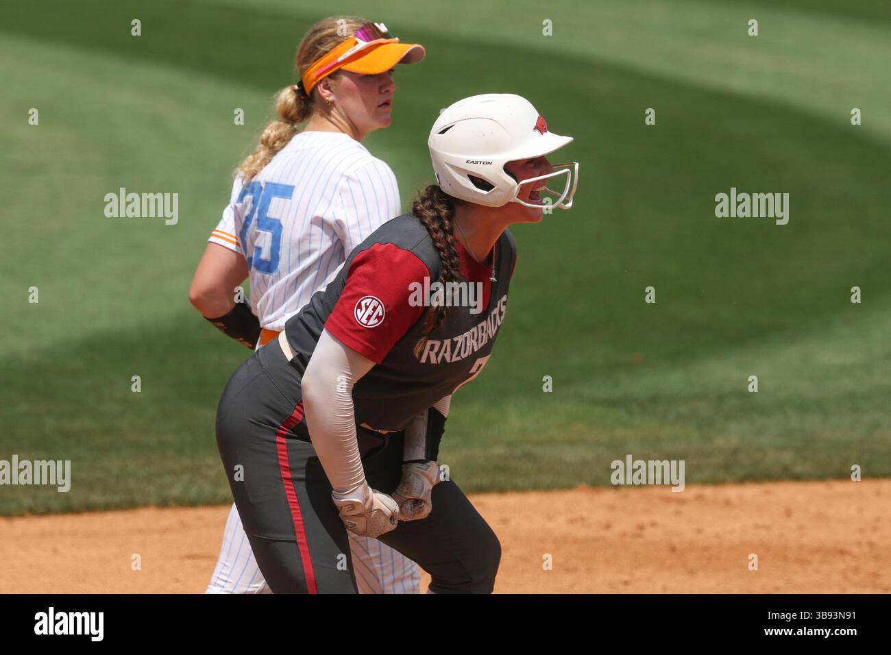 ATHENS, GA - MAY 08: Arkansas infielder Bri Ellis (77) screams to ...
