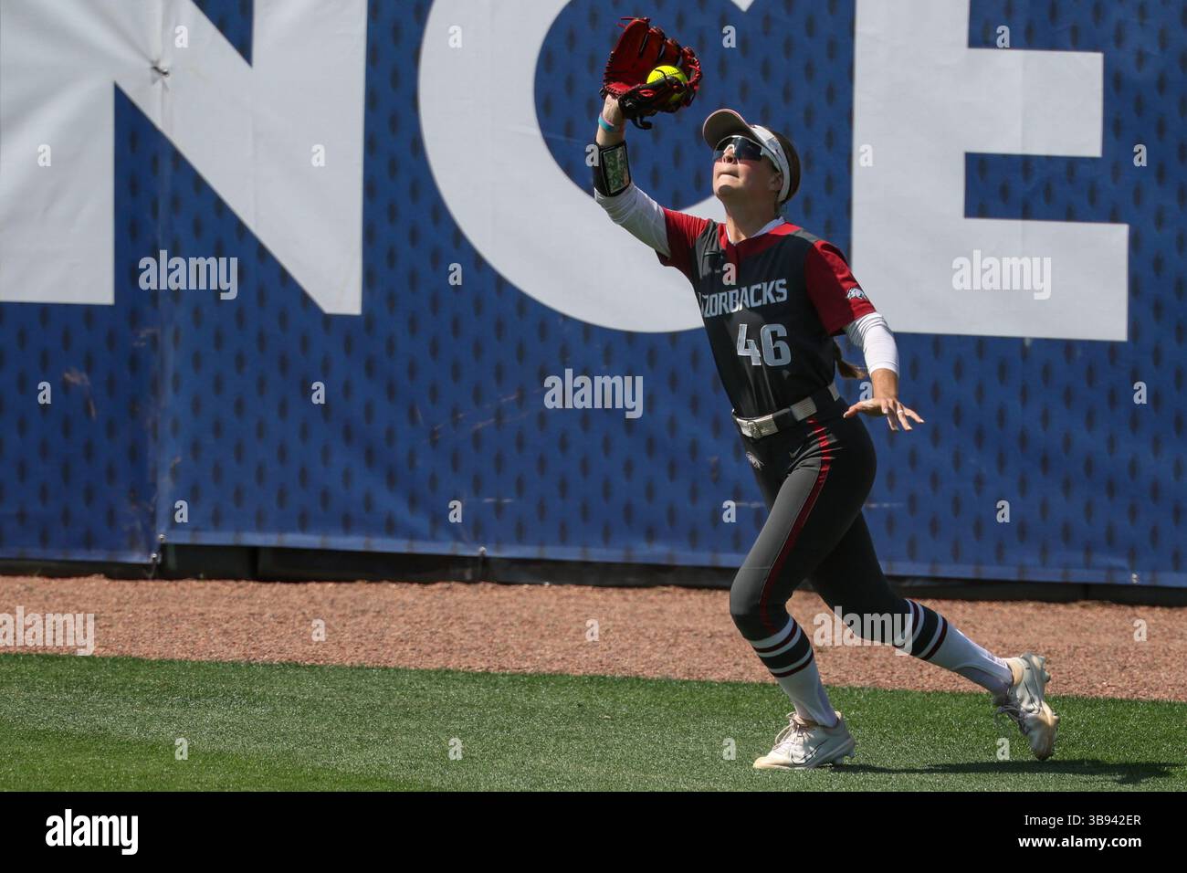 ATHENS, GA - MAY 08: Arkansas utility Kailey Wyckoff (46) catches the ...