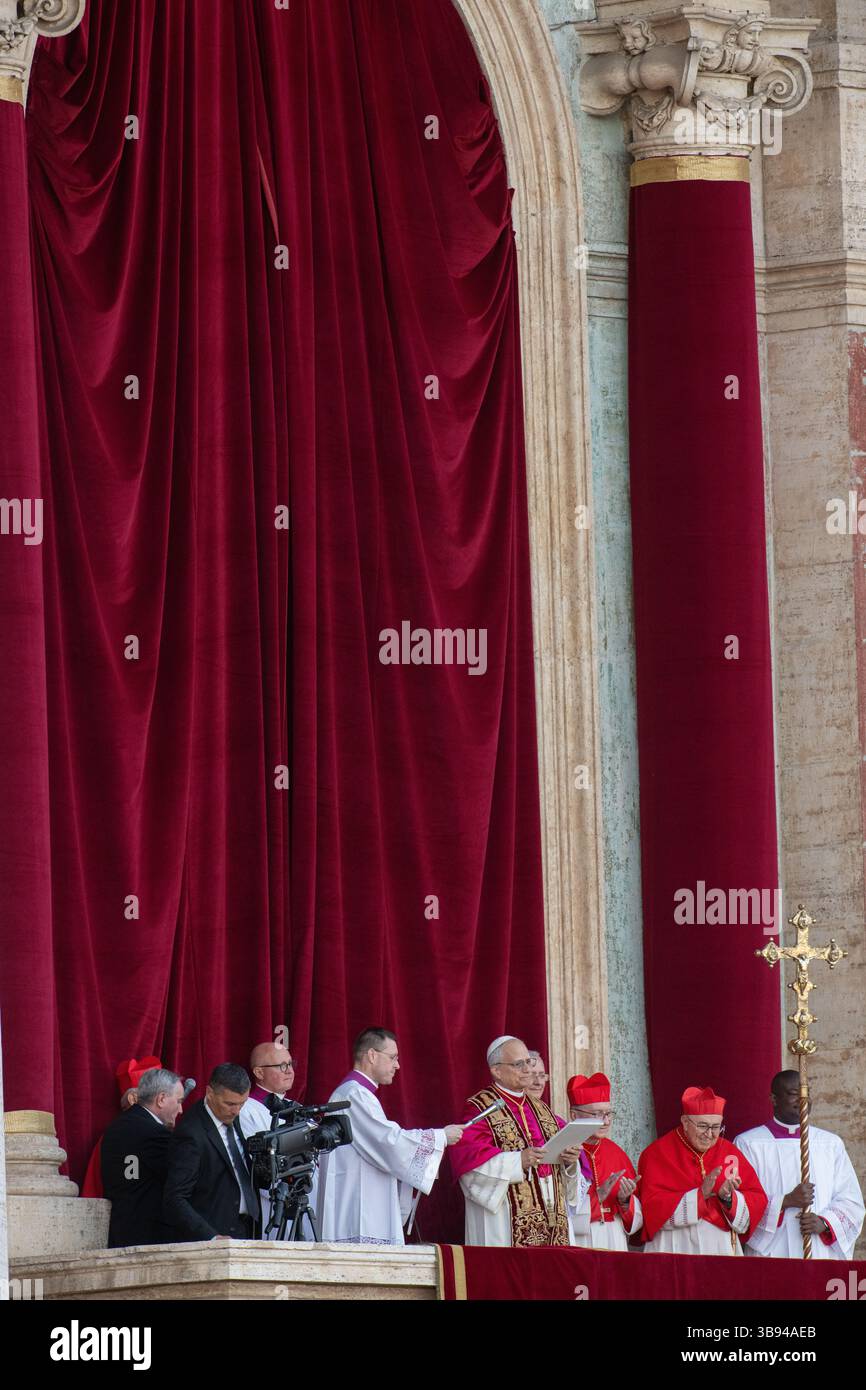 Newly elected Pope Leo XIV, Papa Leone 14, Robert Francis Prevost on St. Peter’s Basilica balcony. Vatican City 08/05/2025. Photo by Rocco Pettini Stock Photo