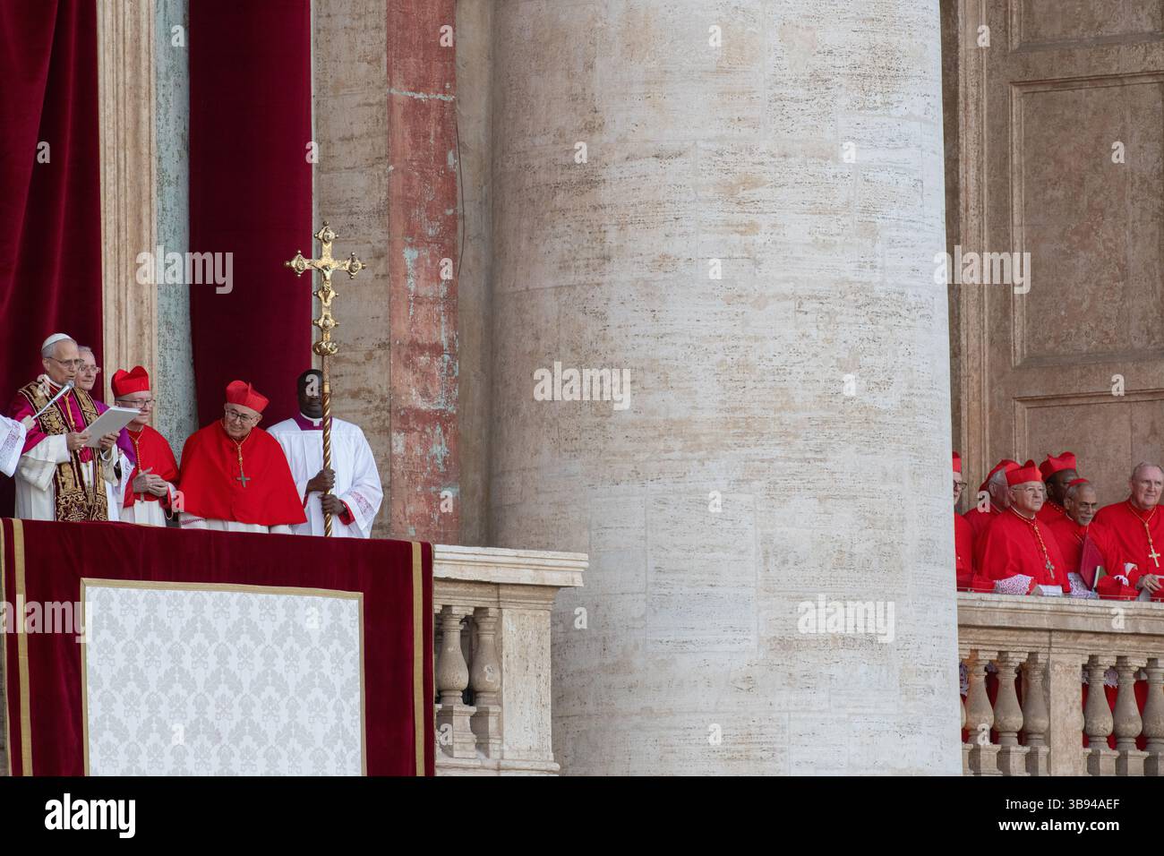 Newly elected Pope Leo XIV, Papa Leone 14, Robert Francis Prevost on St. Peter’s Basilica balcony. Vatican City 08/05/2025. Photo by Rocco Pettini Stock Photo