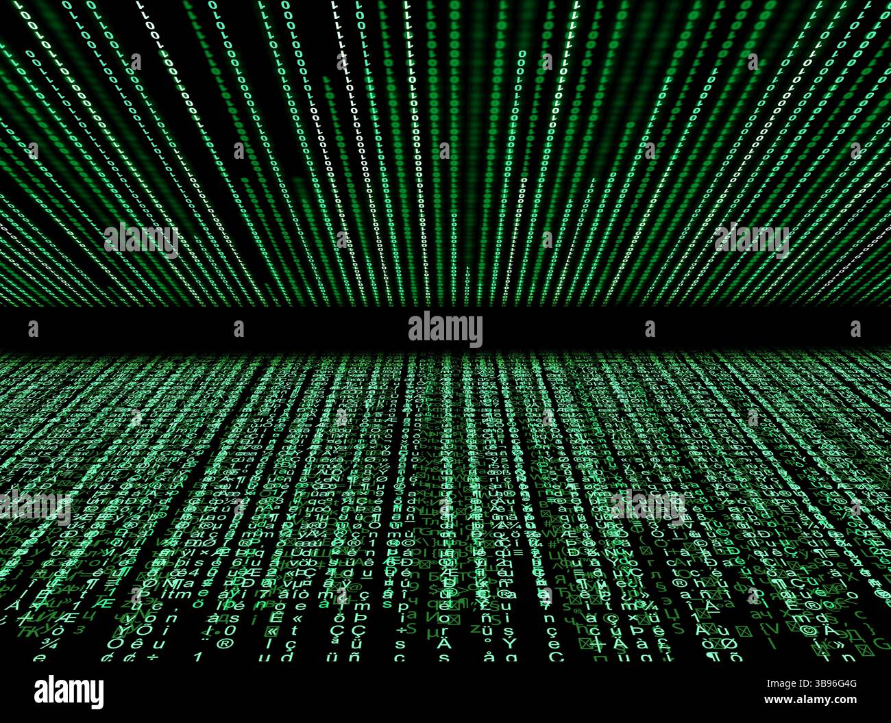 Cyberspace with streams of digital code on black background Stock Photo