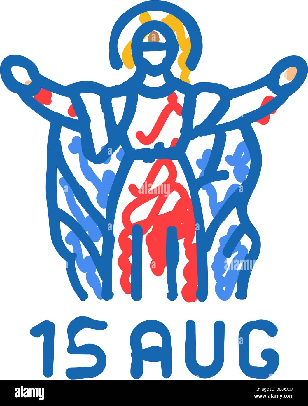 assumption of mary feast catholic holiday icon doodle illustration ...