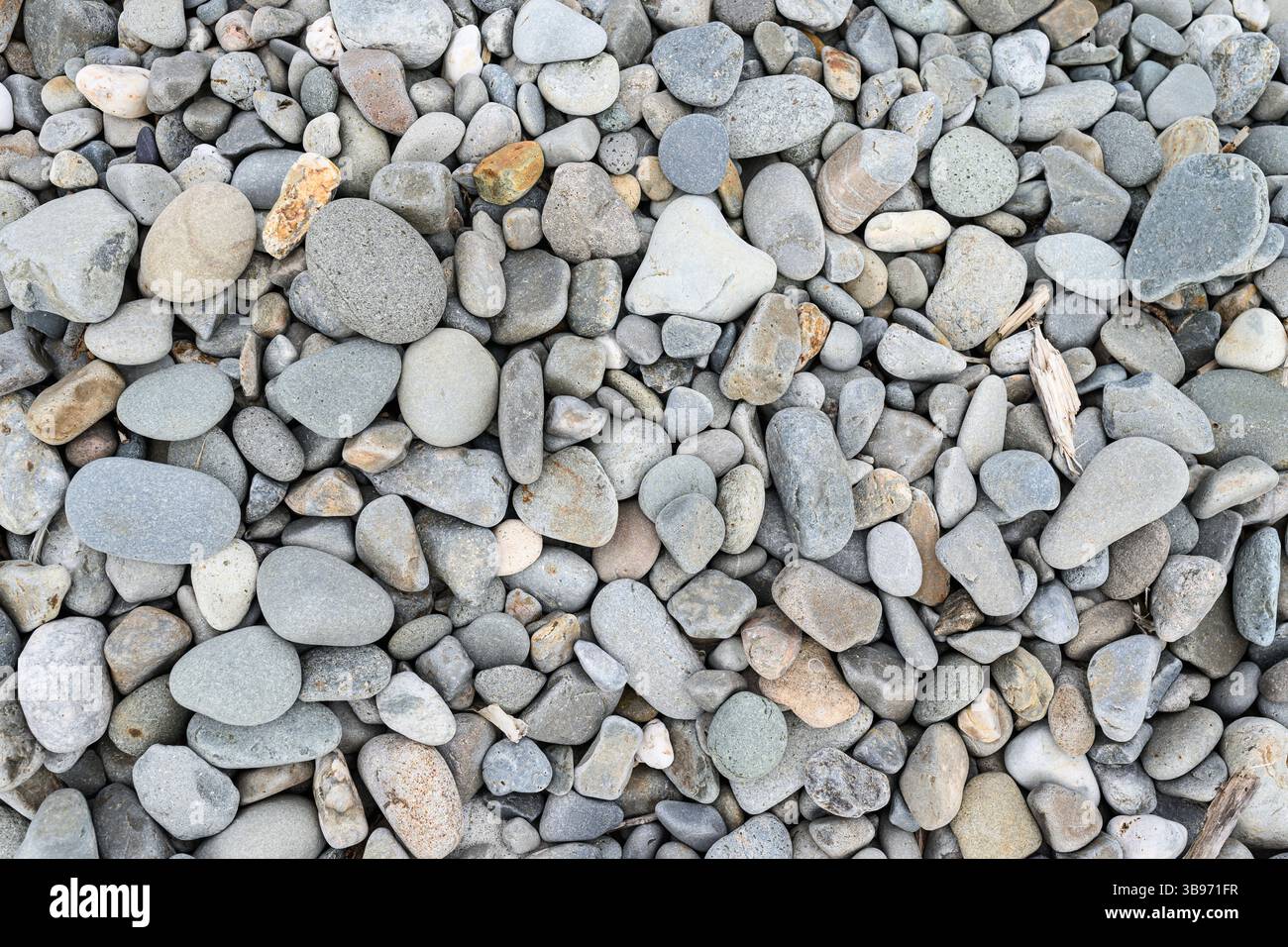 Pebbles on a shingle beach close up for textures and patterns Stock Photo